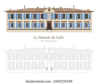 Le manoir de lisle colorful flat illustration, wedding venue, architectural building, mansion style.