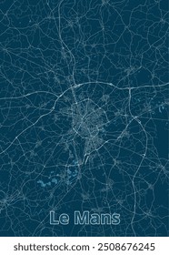 Le Mans, France artistic blueprint map poster