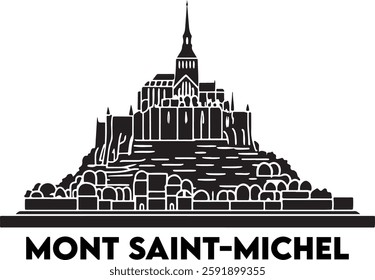 Le Mont-Saint-Michel France postcard silhouette vector isolated on white background.	