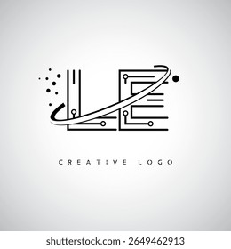 LE Orbit Monogram Logo - Futuristic Minimal Letter mark with Circular Line Art, Tech-Inspired Dots and Space Motion Concept for Modern Branding Identity (Logotipo de Monograma de Órbita LE - Marca de Letra Mínima Futurista com Linha de Arte Circular, Pontos Inspirados na Tecnologia e Conceito de Movimento Espacial para Identidade de Marca Moderna)