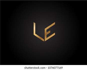 LE square shape Letter logo Design in silver gold color