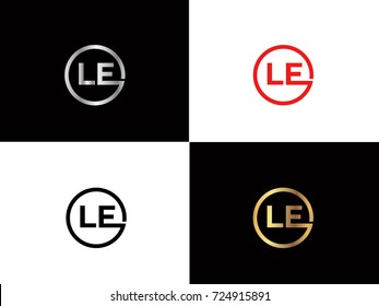 LE text gold black silver modern creative alphabet letter logo design vector icon

