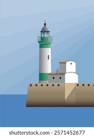 Le Treport lighthouse in the harbour entré, Normandy, France. Vector illustration