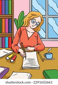 Lead Author Colored Cartoon Illustration