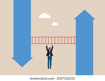 Lead business growth in market downturns. Decision to change to better opportunity. Change business approach. Flat vector illustration