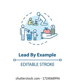 Lead by example concept icon. Family members relationship idea thin line illustration. Children education. Parents teaching kids. Vector isolated outline RGB color drawing. Editable stroke