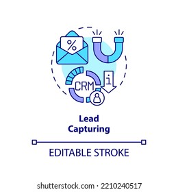 Lead Capture Concept Icon. Automation Of Data Collection. Contacts Management Process Abstract Idea Thin Line Illustration. Isolated Outline Drawing. Editable Stroke. Arial, Myriad Pro-Bold Fonts Used