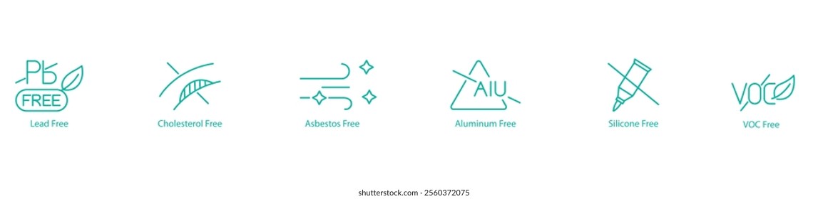 Lead, Cholesterol, Asbestos, Aluminum, Silicone, and VOC Free Vector Icons