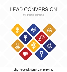 lead conversion Infographic 10 option color design.sales, analysis, prospect, customer simple icons