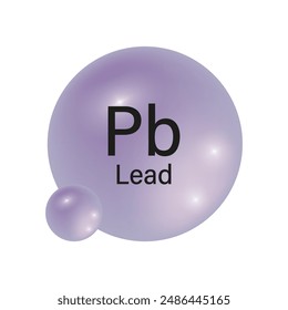 Lead element icon. Purple spherical symbol. Vector chemical illustration. Pb atomic structure.