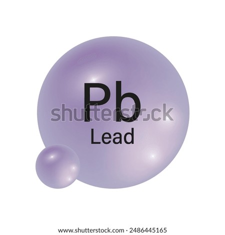 Lead element icon. Purple spherical symbol. Vector chemical illustration. Pb atomic structure.