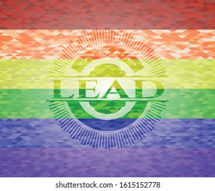 lead emblem on mosaic background with the colors of the LGBT flag