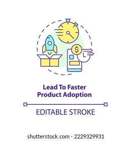 Lead to faster product adoption concept icon. Using familiarity in UX design abstract idea thin line illustration. Isolated outline drawing. Editable stroke. Arial, Myriad Pro-Bold fonts used