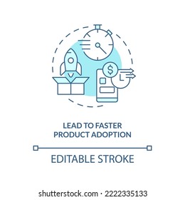 Lead to faster product adoption turquoise concept icon. Using familiarity advantage abstract idea thin line illustration. Isolated outline drawing. Editable stroke. Arial, Myriad Pro-Bold fonts used