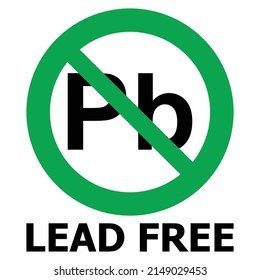 Bleifreies Schild. Vektorgrafik eines grünen kreisförmigen Verbotszeichens mit durchgestrichenem Pb-Symbol innen. Symbol einzeln auf weißem Hintergrund.