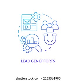 Lead gen efforts blue gradient concept icon. Audience engagement method. Marketing case study abstract idea thin line illustration. Isolated outline drawing. Myriad Pro-Bold font used