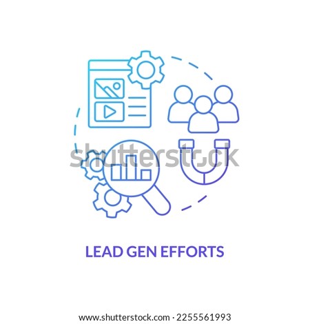 Lead gen efforts blue gradient concept icon. Audience engagement method. Marketing case study abstract idea thin line illustration. Isolated outline drawing. Myriad Pro-Bold font used