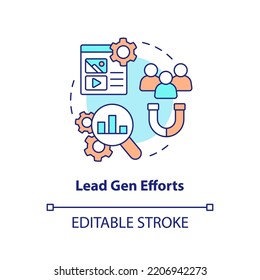 Lead gen efforts concept icon. Attract audience. Marketing case study abstract idea thin line illustration. Isolated outline drawing. Editable stroke. Arial, Myriad Pro-Bold fonts used