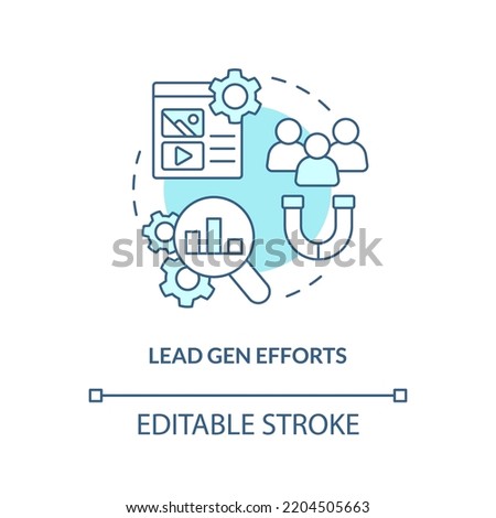 Lead gen efforts turquoise concept icon. Attract audience. Marketing case study abstract idea thin line illustration. Isolated outline drawing. Editable stroke. Arial, Myriad Pro-Bold fonts used