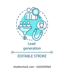 Lead generation blue concept icon. Digital marketing benefit idea thin line illustration. Advertising. List building. Attracting customers process. Vector isolated outline drawing. Editable stroke