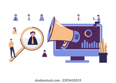 Generación de plomo con clientes, embudo de marketing digital, generación de plomo con clientes ilustraciones de vector FLAT