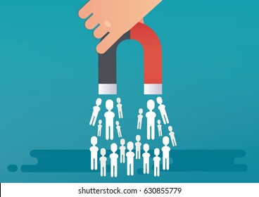 Lead generation concept with magnet. Vector illustration