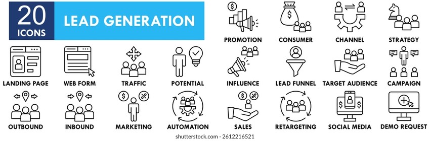 Lead Generation icon collection set. Containing design customer, business, marketing, technology, online