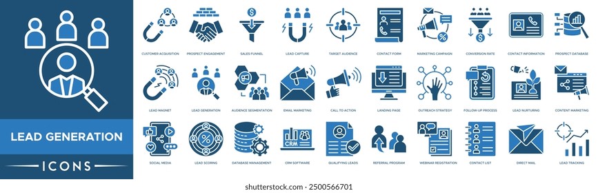 Lead Generation icon. Customer Acquisition, Prospect Engagement, Sales Funnel, Lead Capture and Target Audience