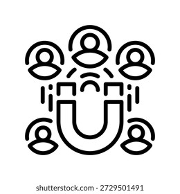 Symbol "Lead Generation Line", Umrisssymbol für Sales Prospecting, Customer Acquisition, Marketing Funnel, Business Growth und Potenzial Client Tracking. Vektorsymbol.