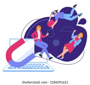 Lead Generation magnet to attract money or customers concept, flat vector illustration isolated on white background. Income and business growth with Inbound marketing technology.