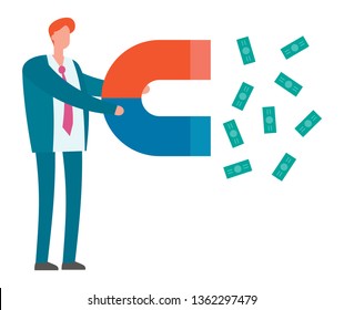 Lead generation. Magnet in hand attracts money. Sales and leads, marketing vector illustration. Magnet attract money, marketing development vector concept - Shutterstock ID 1362297479