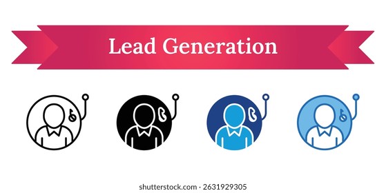 Generación de clientes potenciales - Contorno, Silueta de glifo, Relleno negro, Tono dual, Azul, Icono de estilo múltiple - Generación de clientes potenciales que simboliza la adquisición de clientes potenciales y la orientación en marketing