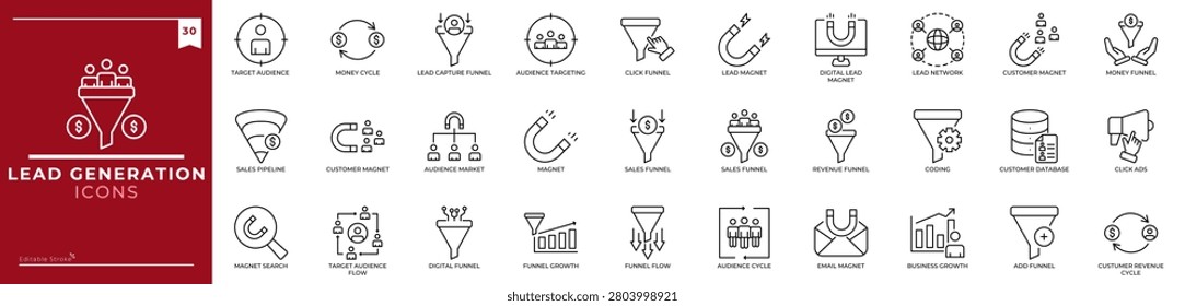 Lead Generation, Outline icons collection. Simple vector illustration. client, marketing, generation, lead, acquisition, attract, conversion and more