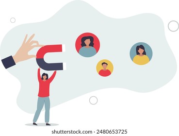 Lead generation with promotion or advertisement for sales.Business development with new customers, clients or consumers attraction.flat illustration.