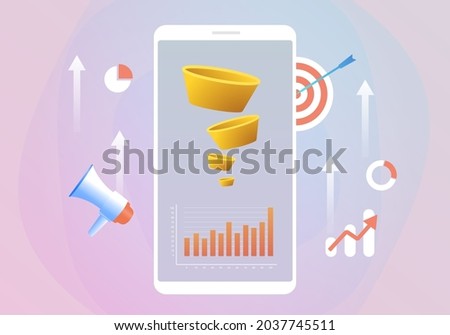 Lead Generation with sales funnel concept for increasing conversion rates, m-commerce marketing strategy. Target Audience generating new business qualified leads to increase revenue growth