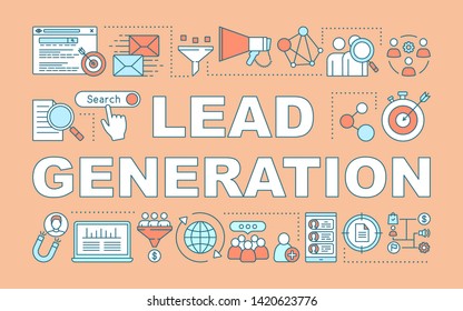 Lead generation word concepts banner. Digital marketing benefit. Sales leads. List building. Presentation, website. Isolated lettering typography idea with linear icons. Vector outline illustration