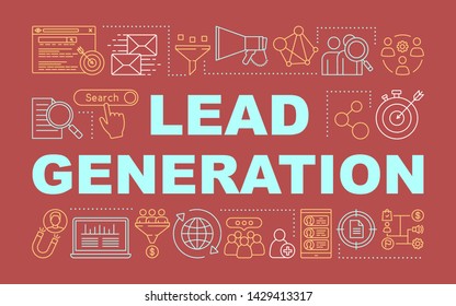 Lead generation word concepts banner. Digital marketing benefit. List building. Presentation, website. Isolated lettering typography idea with linear icons. Vector outline illustration