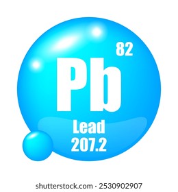 Lead icon. Pb chemical element. Atomic number 82. Mass 207.2. Blue sphere image. Vector symbol.