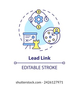 Lead link multi color concept icon. Assigning roles within circle and setting priorities, strategies. Round shape line illustration. Abstract idea. Graphic design. Easy to use in promotional material