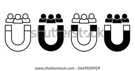 Lead Magnet Icon Black And White Horseshoe Magnet Attracting Three Person Icons Vector Design