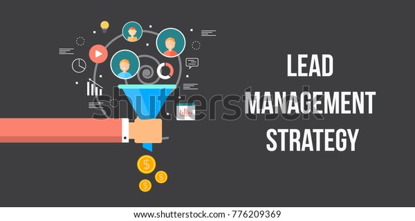 Lead\
management, lead generation, conversion, online sales optimization\
flat vector banner illustration with\
icons