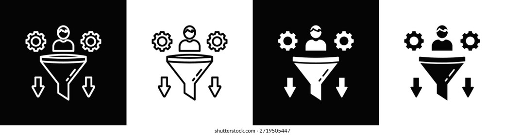 Conjunto de iconos de administración de plomo Estilo de fondo negro blanco
