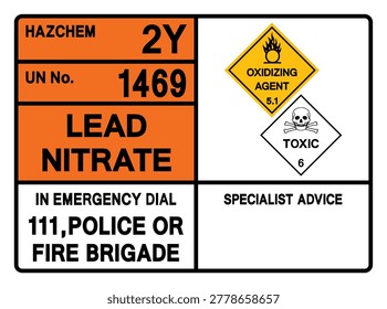 Lead Nitrate UN 1469 Symbol Sign, Vector Illustration, Isolate On White Background, Label. EPS10