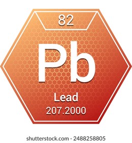 Lead (Pb) (082) Post-Transition Metal - Fundamental Chemical Element, Periodic Table in Chemistry Symbol, Name, Atomic Mass, Number, Chemistry Hexagon Logo Icon Design, White Background