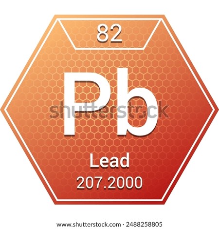Lead (Pb) (082) Post-Transition Metal - Fundamental Chemical Element, Periodic Table in Chemistry Symbol, Name, Atomic Mass, Number, Chemistry Hexagon Logo Icon Design, White Background