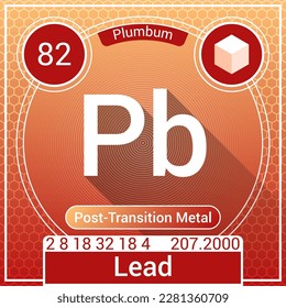 Lead (Pb) (Plumbum) Element - Post-Transition Metal - Periodic Table, Chemical Symbol, Name, Atomic Weight, Atomic Number, Electron Shells, Classification, Phase at STP - Chemistry Logo Icon Design