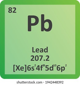 Lead Pb Post transition metal Chemical Element vector illustration diagram, with atomic number, mass and electron configuration. Simple flat gradient design for education, lab, science class.
