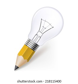 Lead pencil with light bulb on its top. Idea and creativity concept