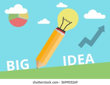 Lead pencil with light bulb on its top. Creativity, business and idea concept.