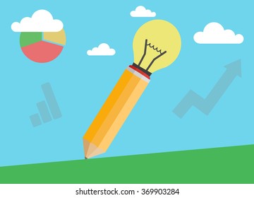 Lead pencil with light bulb on its top. Creativity, business and idea concept.